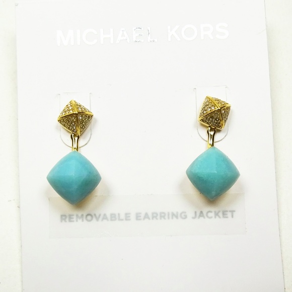 MICHAEL KORS Gold Plated Teal Blush Amazonite Pyramid Ear Jacket - Picture 6 of 8